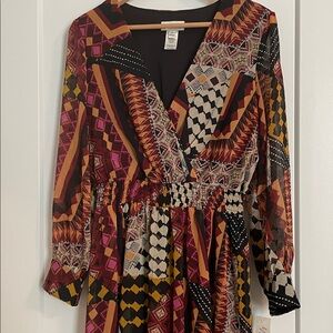 Kate & Lily Women's Sz 10 Long Sleeve Geometric Print Maxi Dress Multicolor NWT